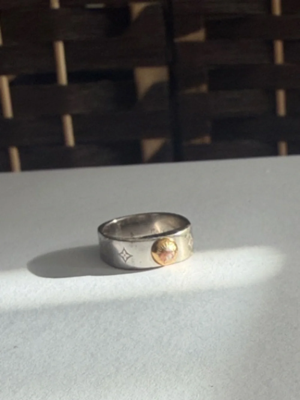 RARE Louis Vuitton Two-Tone Silver Band Ring with Gold Accent